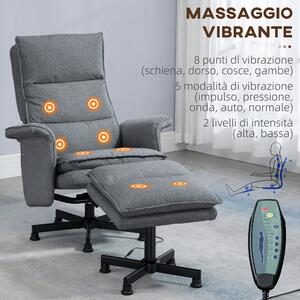HOMCOM Poltrona Relax Massaggiante con Pouf e Telecomando, 8 Punti Massaggio e 5 Programmi, Grigio