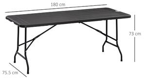 Outsunny Tavolo da Giardino Pieghevole per 6 Persone in Acciaio e HDPE, 180x75.5x73cm, Grigio Scuro