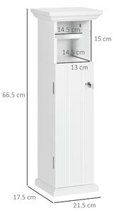 Kleankin Mobile Bagno con Porta Carta Igienica e Armadietto in Legno MDF, 21.5x17.8x66.5cm, Bianco