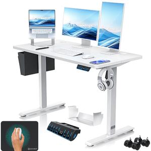Scrivania KESSER® elettrica e regolabile in altezza, scrivania per computer ergonomica per lavorare in piedi o seduti, 3 impostazioni di memoria, rotelle a 360°, porta di ricarica USB, 120x60 cm, bianca