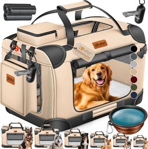LOVPET® Cassa per cani Scatola per il trasporto di cani pieghevole Incl. ciotola per cani Borsa per il trasporto di cani Scatola per il trasporto di animali domestici, cani e gatti Scatola per il trasporto di animali domestici, beige, XXL