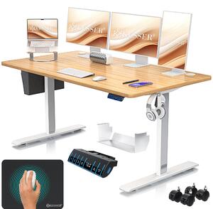 Scrivania KESSER® elettrica e regolabile in altezza, scrivania per computer ergonomica per lavorare in piedi o seduti, 3 impostazioni memorizzabili, rotelle a 360°, porta di ricarica USB, 160x70 cm, beige