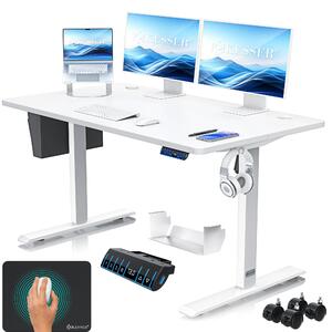 Scrivania KESSER® elettrica e regolabile in altezza, scrivania per computer ergonomica per lavorare in piedi o seduti, 3 impostazioni di memoria, rotelle a 360°, porta USB, 140x70 cm, bianca