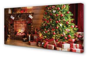 Stampa quadro su tela Lampada per regali per alberi di Natale del camino 100x50 cm