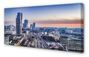 Quadro su tela Varsavia Panorama Skyscrapers Sunrise 100x50 cm