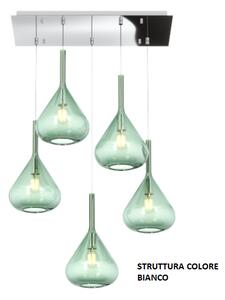 Sospensione bianco 5 luci rettangolare vetri verde 1177bi-s5 r-ve