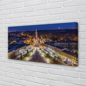 Stampa quadro su tela Panorama della Chiesa notturna di Cracovia 100x50 cm