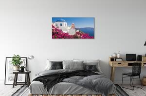 Quadro stampa su tela Edifici marini dei fiori della Grecia 100x50 cm