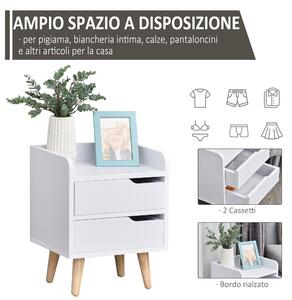 HOMCOM Comodino con 2 cassetti gambe mobiletto cucina in pino mobile per  camera da letto soggiorno bianco 33 x 28 x 42cm