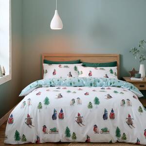 Biancheria da letto in flanella bianca per letto matrimoniale 200x200 cm Snowy Penguin - Catherine Lansfield