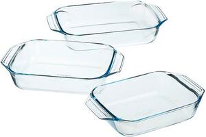Pyrex Pirofila da Forno in Vetro Borosilicato Rettangolare Set 3 Pezzi Capacit 2/3/4 Litri 31 x 20 cm - 35 x 23 cm - 39 x 25 cm colore Trasparente