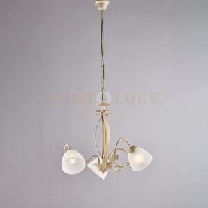 Lampadario in ferro laccato avorio con decorazione oro antico e dif