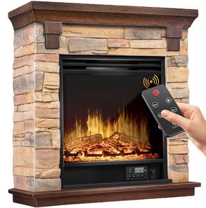 Camino elettrico da appoggio KESSER® - Camino elettrico con effetto fiamma 3D a LED, funzione di riscaldamento, potenza 1800 W, timer settimanale, termostato, telecomando, intensità regolabile