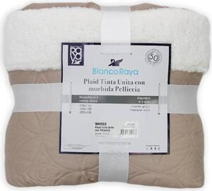 Blanco Raya Plaid tinta unita Letto 1 Piazza e Mezza con inserto pelliccia agnellata colore ecru - WH002