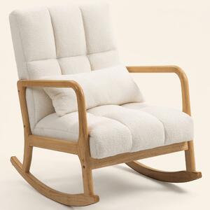 DecHome Poltrona a Dondolo con Cuscino Lombare in Tessuto Dimensioni 64,5x82x89 colore Bianco/Legno