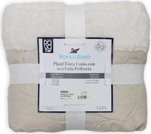 Blanco Raya Plaid tinta unita Letto 1 Piazza e Mezza con inserto pelliccia agnellata colore crema - WH002