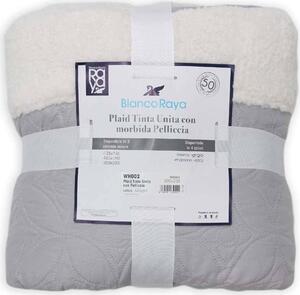 Blanco Raya Plaid tinta unita Letto 1 Piazza e Mezza con inserto pelliccia agnellata colore Grigio - WH002