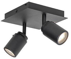 Faretto da bagno moderno quadrato nero 2 luci IP44 - Ducha