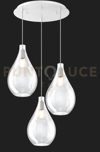 Sosp. bianco 3 luci tonda vetri medi trasparente 1193bi-s3 tm-tr