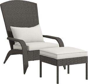 VivaGarden Poltrona da Esterno con Pouf in Rattan PE Dimensioni 64x82x89 cm colore Grigio/Crema