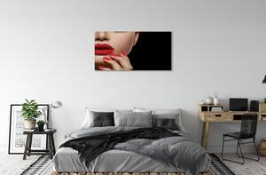 Stampa quadro su tela Donna labbra e unghie rosse 100x50 cm