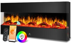 KESSER® Caminetto da parete elettrico, camino elettrico 3D con riscaldamento, 9 modalità di colore LED, effetto fiamma, 900/1800 W, camino da parete e camino da incasso, montaggio a parete, riscaldamento, funzione app, telecomando