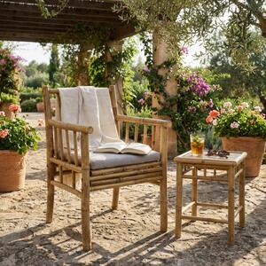 VivaGarden Poltrona da Esterno in Bamboo con Cuscino Dimensioni 57x57x82 cm colore Grigio Chiaro - Charles