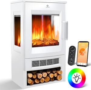 Camino elettrico KESSER® con riscaldamento, vetro panoramico, ventilatore, effetto fiamma a 9 LED, modalità colore, telecomando, app WiFi, 900/1800 W. Camino elettrico con termostato, funzione di riscaldamento e timer