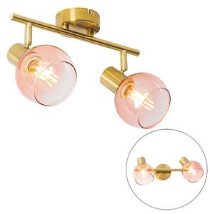 Faretto Art Déco oro con vetro rosa 2 luci - Vidro