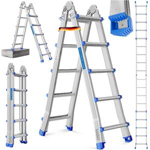 Scala multiuso in alluminio MASKO 6 in 1 – 20 pioli | - 520 cm | 150 kg, estensibile, antiscivolo, multifunzionale, scala articolata, scala a pioli, scala pieghevole, scala a pioli e scala a gradini utilizzabile su entrambi i lati