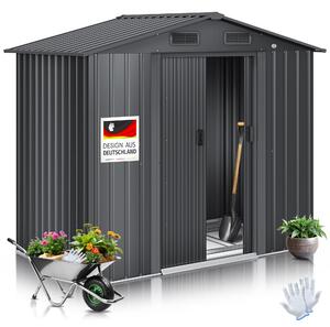 KESSER® XL Casetta in metallo 4,2 m³ con fondamenta | guanti da lavoro inclusi | 195x131x186 cm | 2 porte scorrevoli e fondamenta | Ripostiglio | Armadio da giardino | Tetto a due falde Ripostiglio da giardino