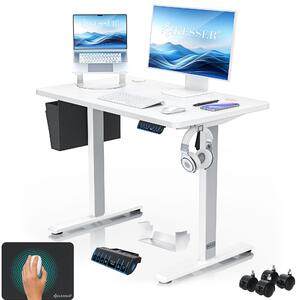 Scrivania KESSER® elettrica e regolabile in altezza, scrivania per computer ergonomica per lavorare in piedi o seduti, 3 impostazioni di memoria, rotelle a 360°, porta di ricarica USB, 100x60 cm, bianca