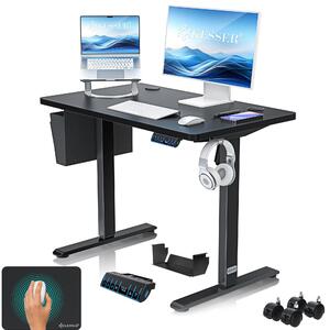 Scrivania KESSER® elettrica e regolabile in altezza, scrivania per computer ergonomica per lavorare in piedi o seduti, 3 impostazioni di memoria, rotelle a 360°, porta di ricarica USB, 100x60 cm, nera