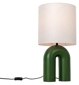 Lampada da tavolo di design verde con paralume in lino bianco - Lotti