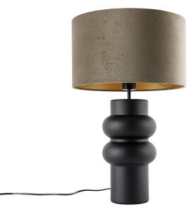 Lampada da tavolo di design con paralume in velluto nero color tortora con oro 35 cm - Alisia