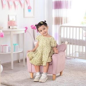 DecHome Poltrona per Bambini in Tessuto Effetto Velluto Rosa con Schienale a Corona, 50.2x41.9x57.8 cm