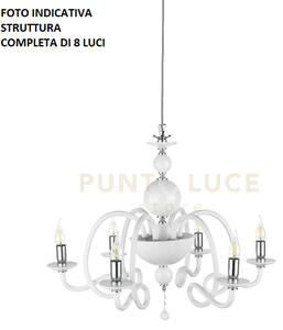 Lampadario vivaldi 8 luci bianco cromo attacco e14 d.88cm