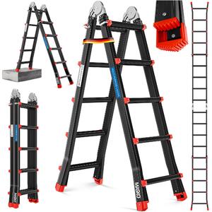 Scala multiuso in alluminio MASKO 6 in 1 – 20 pioli | - 520 cm | 150 kg, estensibile, antiscivolo, multifunzionale, scala articolata, scala a pioli, scala pieghevole, scala a pioli e scala a gradini utilizzabile su entrambi i lati