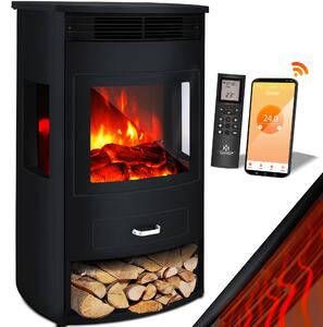 KESSER® Prio: caminetto elettrico con riscaldamento, ventilatore, telecomando, app WiFi, 950/1900 W, effetto fiamma LED, caminetto elettrico con termostato, finestra panoramica, funzione di riscaldamento, timer
