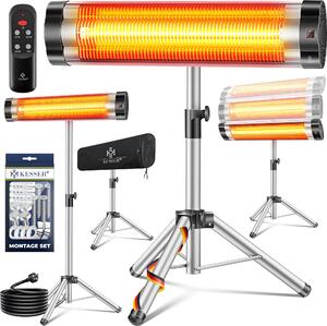 KESSER® riscaldatore radiante a infrarossi per patio 2500W con telecomando incl. copertura protettiva supporto telescopico regolabile in altezza fasciatoio riscaldatore radiante per patio riscaldatore al quarzo riscaldatore radiante a infrarossi