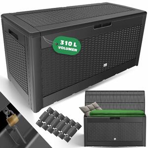 KESSER® Contenitore per cuscini da 310 litri con rotelle, coperchio ribaltabile, maniglie, effetto rattan, contenitore da giardino resistente alle intemperie