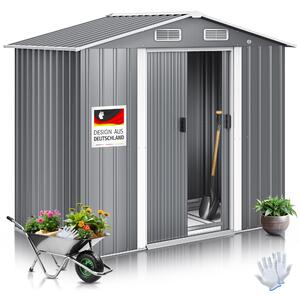 KESSER® XL Casetta in metallo 4,2 m³ con fondamenta | guanti da lavoro inclusi | 195x131x186 cm | 2 porte scorrevoli e fondamenta | Ripostiglio | Armadio da giardino | Tetto a due falde Ripostiglio da giardino