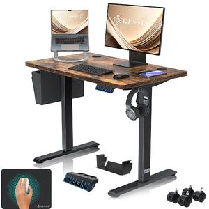 Scrivania KESSER® elettrica e regolabile in altezza, scrivania per computer ergonomica per lavorare in piedi o seduti, 3 impostazioni di memoria, rotelle a 360°, porta di ricarica USB, 100x60 cm, marrone