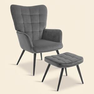 DecHome Poltrona Vintage in Velluto Dimensioni 73x77,5x98 colore Grigio Scuro