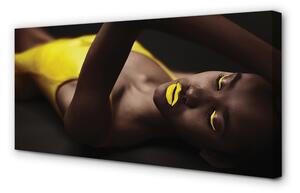 Quadro su tela Labbra gialle della donna 100x50 cm