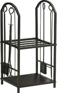 DecHome Portalegna a 2 Ripiani in Metallo con Paletta, Scopa, Attizzatoio e Pinza 41.5x32.5x74.5 cm colore Nero - 06A702F