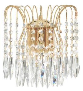 Lampada da parete waterfall 2lt - metallo dorato e cristallo