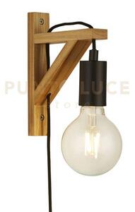 Lampada da parete woody plug in - legno naturale e metallo nero