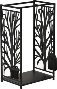 DecHome Rack Di Legna da Ardere Portalegna 4 Attrezzi In Acciaio Max. Carico 100 Kg Nero - 84D160