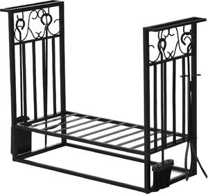 DecHome Rack Di Legna da Ardere Portalegna 4 Attrezzi In Acciaio Max. Carico 100 Kg Nero - 84D163